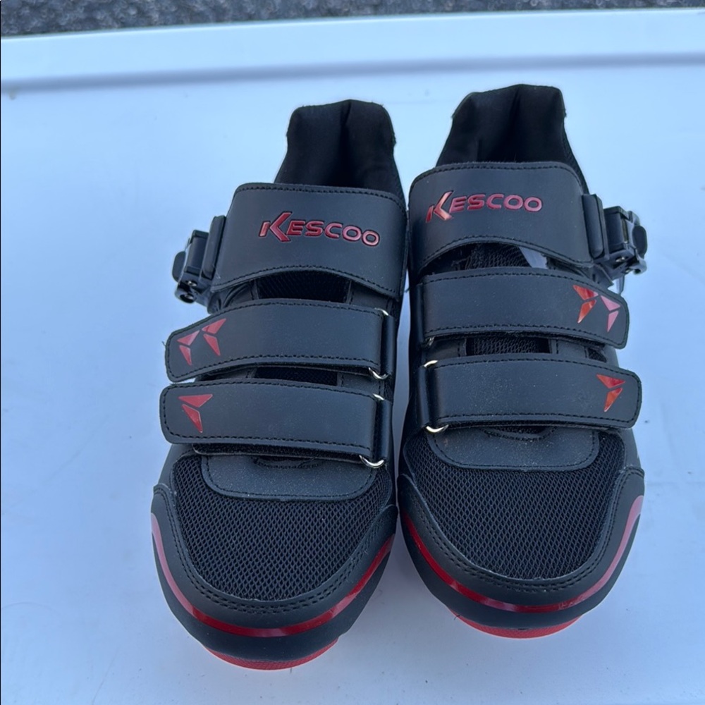 Black and Red Athletic Sneakers with Velcro Straps